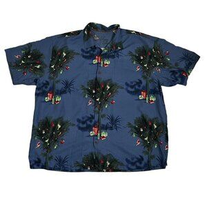Tommy Bahama Men's shirt XXL blue Happy Holidays short sleeve button down